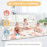 SUPERBE BEBE Detská hracia podložka 180x200x1,5 cm XXL Skladacia vodoodolná penová podložka na plazenie a hranie pre deti Obojstranná podlahová podložka 4