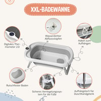 SUPERBE BEBE XXL összecsukható babafürdő kád állvánnyal, 2.0 hőmérővel, leeresztő rendszerrel és kádfogóval, zuhanyhoz is, születéstől 3 évi 3