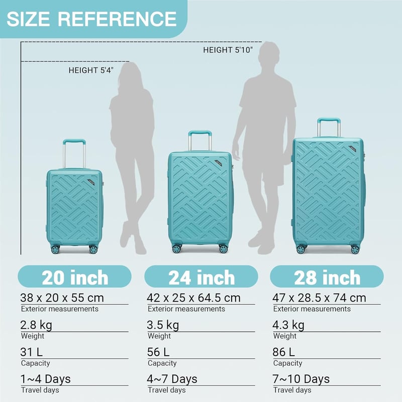 Supercase kemény bőrönd 31L kézipoggyász 4 kerekű TSA zárral türkiz - S(55cm 31L), Turquoise
