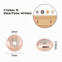 SUPERFINDINGS 40 ks 7 mm korálkové zarážky, mosadzné posuvné korálky s gumovou vložkou, 4 farby, nastaviteľné okrúhle dištančné korálky, 2 mm otvor 2