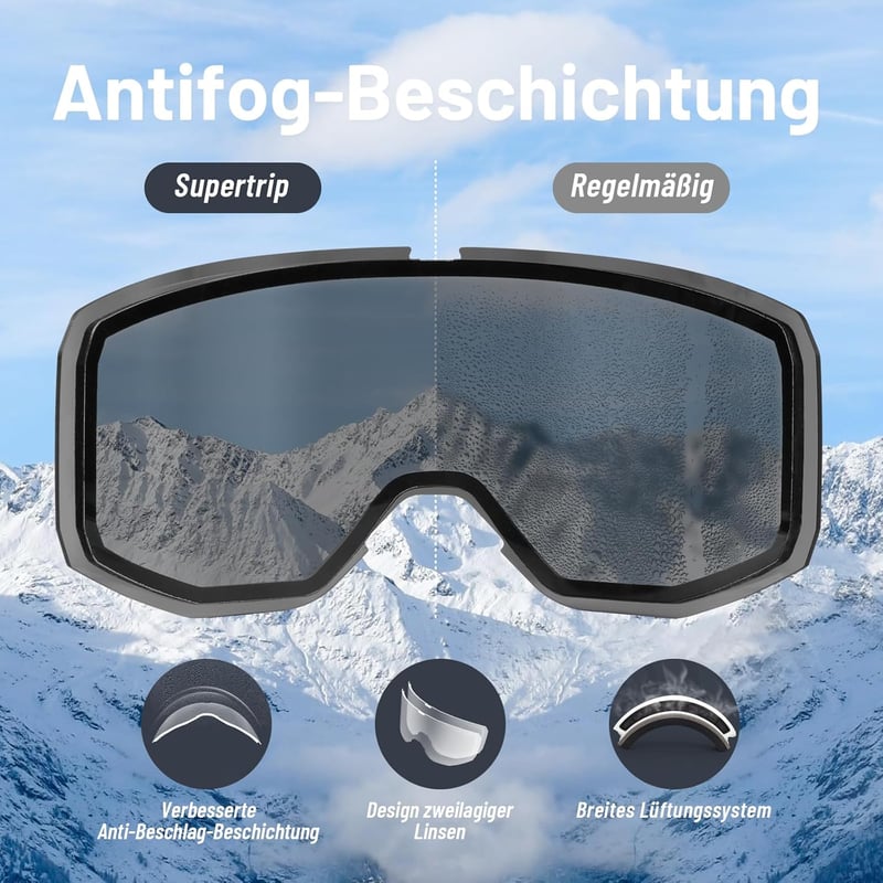 Supertrip síszemüveg napszemüveges felhasználóknak, anti-fog hengeres lencse, UV400 védelem, sisak kompatibilis