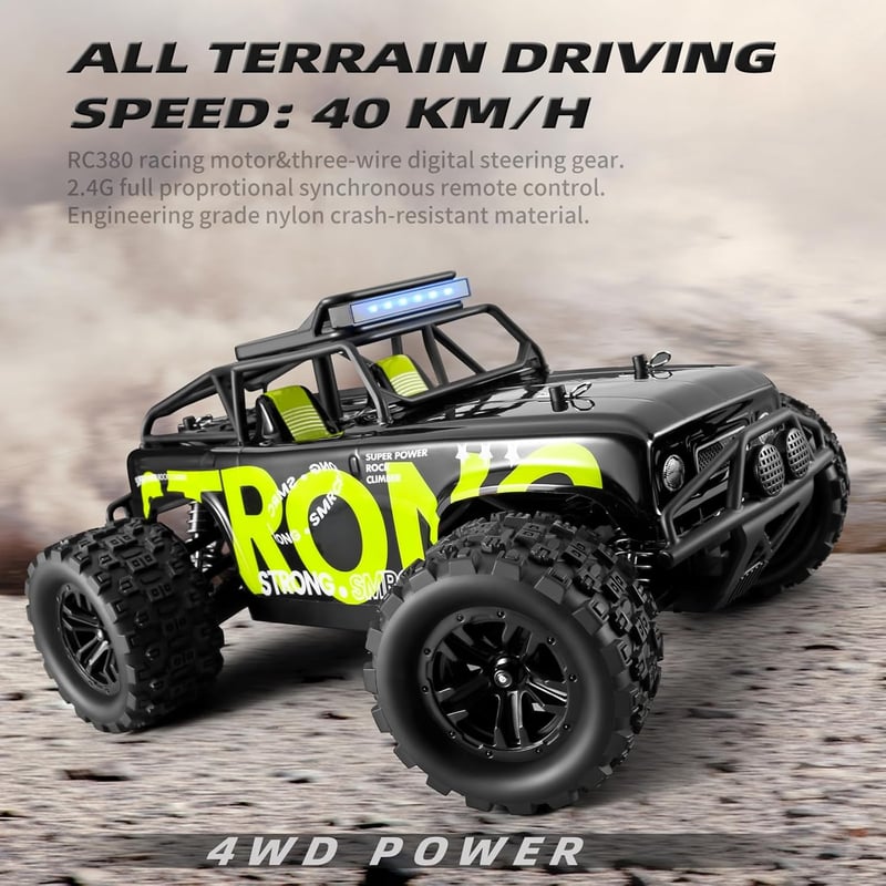SupKonXi Távirányítós Autó 4WD Terepjáró 40 km/h, 1:18 Monster Truck, 2.4GHz Terep Crawler, 2 Akkumulátor 60 Perc Játékidő, Játékautó Gyerek