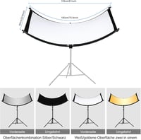 SUPON U-alakú Fotó Reflektor Szett 180x60cm - Stúdió Világítás 4 Színnel (Ezüst/Arany/Fekete/Fehér) Állvánnyal és Hordtáskával 6