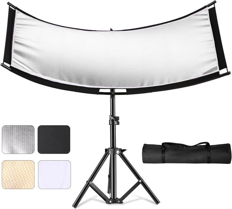 SUPON U-alakú Fotó Reflektor Szett 180x60cm - Stúdió Világítás 4 Színnel (Ezüst/Arany/Fekete/Fehér) Állvánnyal és Hordtáskával