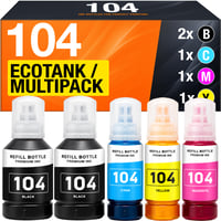 Cartuș de cerneală compatibil Supply Guy 104 pentru imprimante Epson EcoTank ET-4800, ET-2812, ET-2871, ET-2870, ET-2810, ET-2811, ET-2815, ET-2821, ET-2710, ET-2711 - multipack de 5 bucăți 1