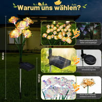 Set 4 Lămpi Solare de Grădină SUPPOU sub formă de Flori, Lămpi Decorative de Exterior pentru Terasă, Gazon și Alei, Înălțime Reglabilă, Moduri Opționale, Rezistente la Apă IP65 5