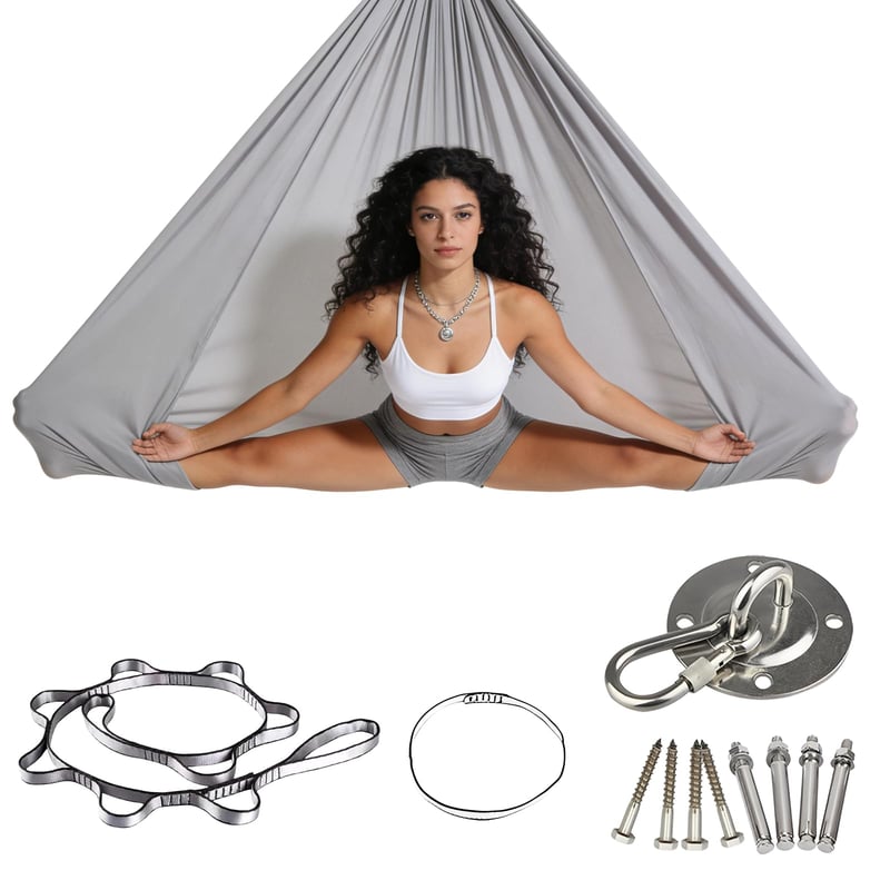 Set leagăn pentru yoga aeriană SUPRBIRD, hamac pentru yoga, leagăn de interior, 150x280 cm, gri