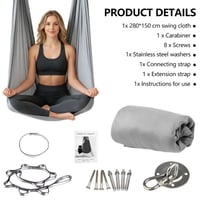Set leagăn pentru yoga aeriană SUPRBIRD, hamac pentru yoga, leagăn de interior, 150x280 cm, gri 6