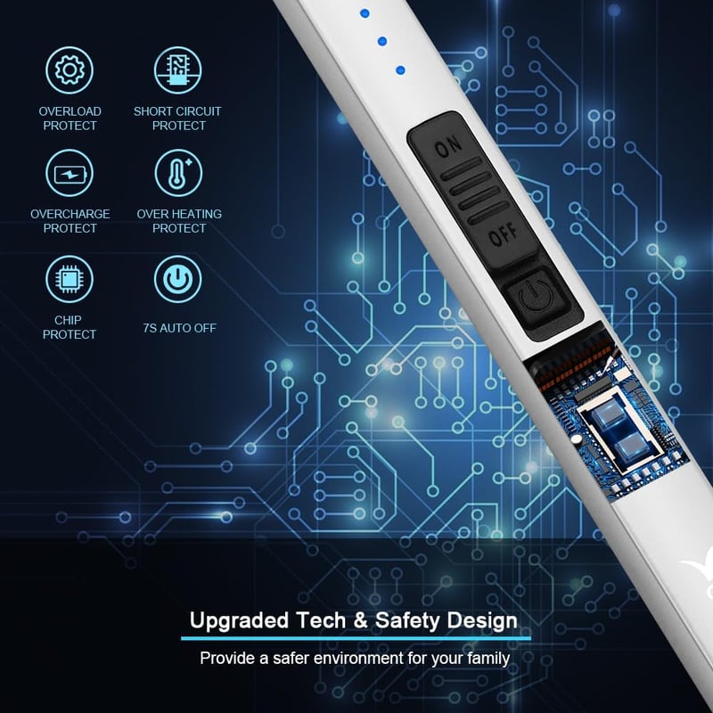 SUPRUS elektromos ívgyújtó USB-s töltéssel szélálló lángmentes ezüst