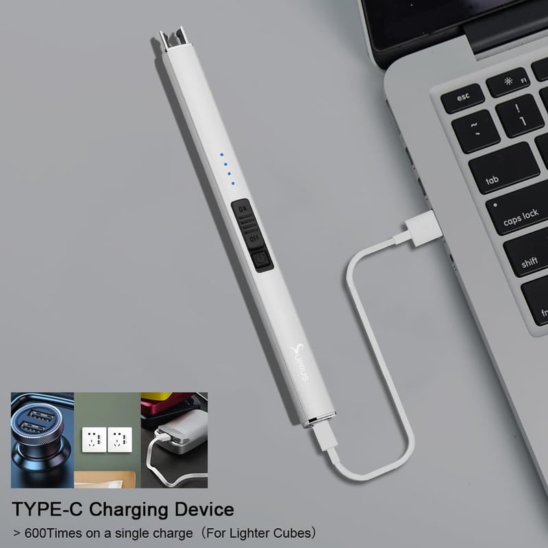SUPRUS elektromos ívgyújtó USB-s töltéssel szélálló lángmentes ezüst