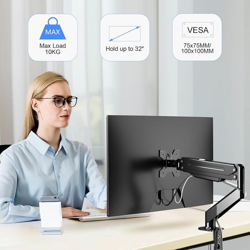 Suptek Gázrugós Monitor Tartó 17-32" Képernyőhöz, VESA 75/100, Magasságállítható Asztali Kar