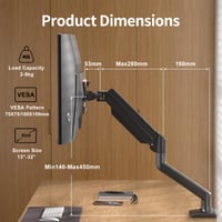 Držiak na monitor Suptek MD01A pre 13-32" LED LCD obrazovky, plynová pružina, otáčanie o 360°, nastaviteľná výška, VESA 75x75/100x100 mm, max. 9 kg 2
