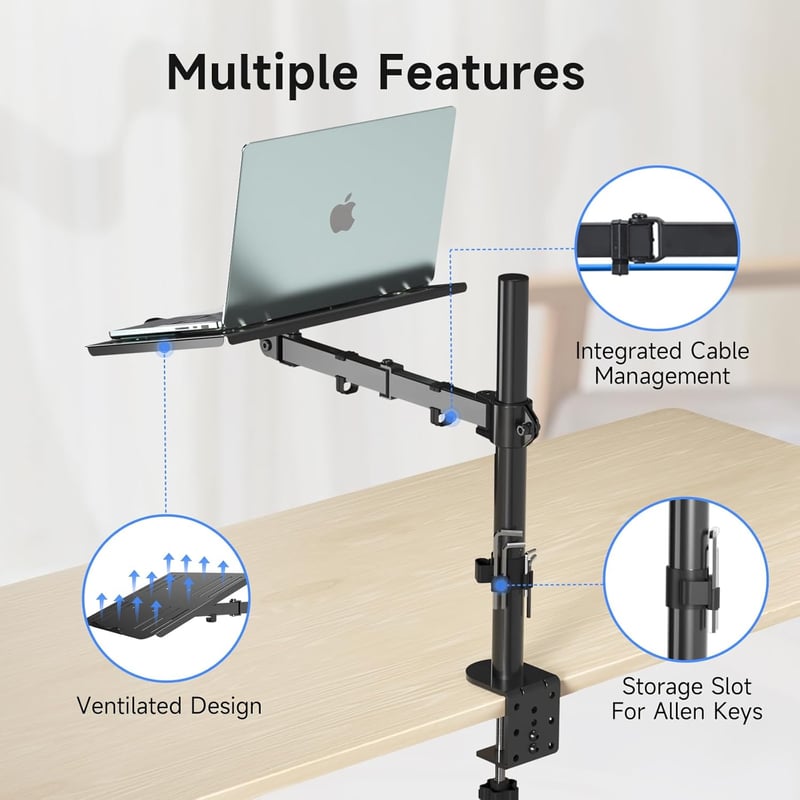 suptek Monitor Tartó Laptop Állvánnyal Teljesen Állítható 13-27 Hüvelykes Képernyőkhöz Fekete Asztali Monitorkar 40cm Rúddal
