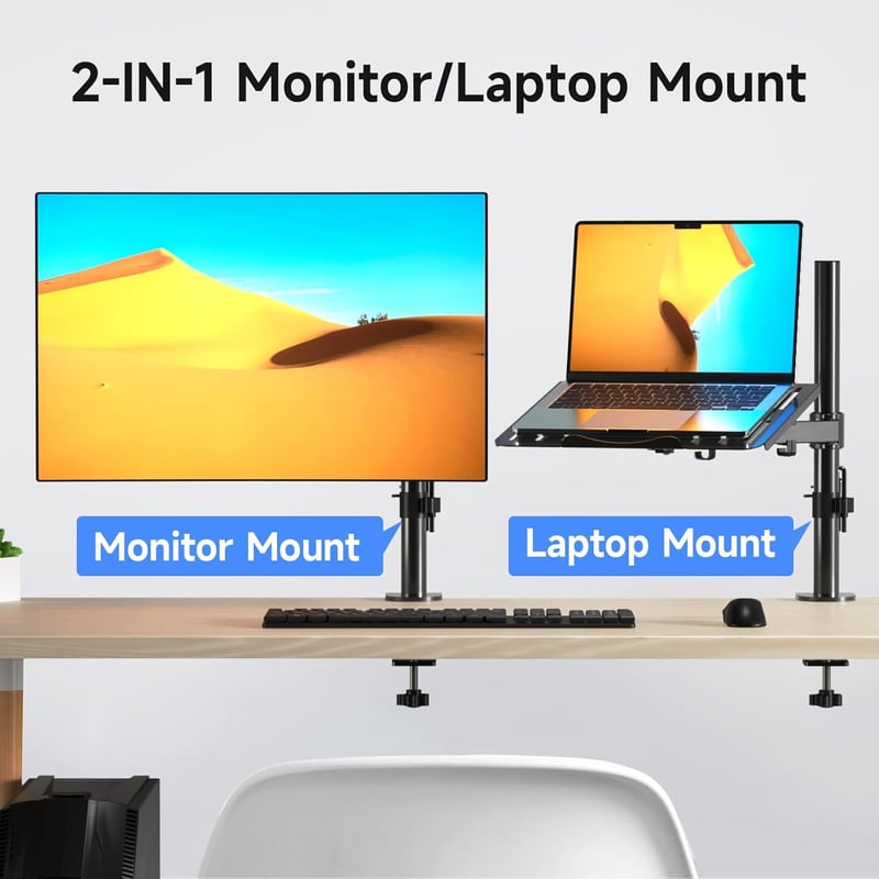 suptek Monitor Tartó Laptop Állvánnyal Teljesen Állítható 13-27 Hüvelykes Képernyőkhöz Fekete Asztali Monitorkar 40cm Rúddal