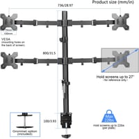 Suptek Quad Monitor Tartó 13-27" Képernyőhöz | Forgatható Dönthető Monitor Kar 5