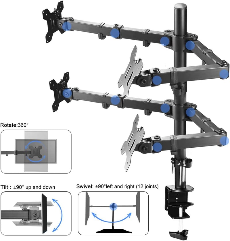 Suptek Quad Monitor Tartó 13-27" Képernyőhöz | Forgatható Dönthető Monitor Kar
