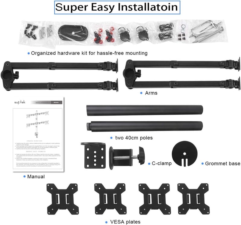 Suptek Quad Monitor Tartó 13-27" Képernyőhöz | Forgatható Dönthető Monitor Kar