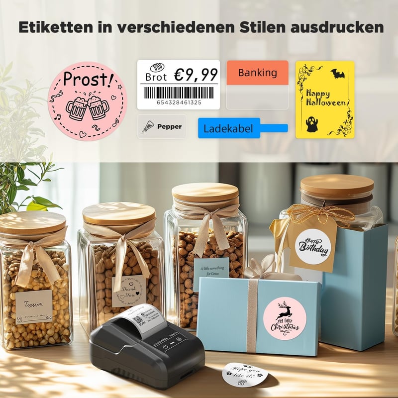 SUPVAN T50M Pro Bluetooth címkenyomtató szett 4 tekercs fehér címkével
