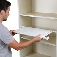 SUQ Állítható Kihúzható Szekrénypolc Elválasztó Rekesz Polcrendező Gardróbba és Szekrénybe, 24 cm magas, 38-60 cm széles, 1 db (hiányos 10