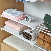 SUQ Állítható Kihúzható Szekrénypolc Elválasztó Rekesz Polcrendező Gardróbba és Szekrénybe, 24 cm magas, 38-60 cm széles, 1 db (hiányos 7