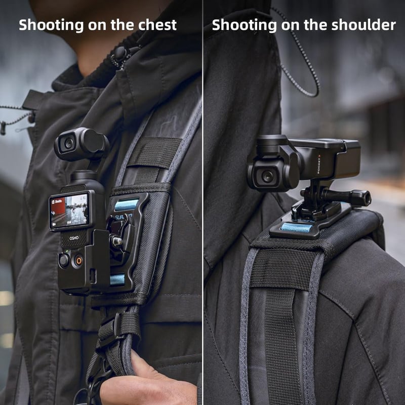 SUREWO Hátizsák Tartó Pánt DJI Osmo Pocket 3 Kamerához - Vállpánt Rögzítő Rezgéscsillapítással, Kézmentesítő Tartó Túrázáshoz, Kerékpározásh