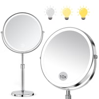 Oglindă cosmetică iluminată SURFOU de 8 inchi, mărire 10X/1X, față-verso, 3 temperaturi de culoare, reglabilă (dimmable), înălțime ajustabilă, pentru călătorii și acasă 1