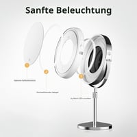 Oglindă cosmetică iluminată SURFOU de 8 inchi, mărire 10X/1X, față-verso, 3 temperaturi de culoare, reglabilă (dimmable), înălțime ajustabilă, pentru călătorii și acasă 8