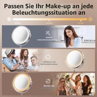 Oglindă cosmetică iluminată SURFOU de 8 inchi, mărire 10X/1X, față-verso, 3 temperaturi de culoare, reglabilă (dimmable), înălțime ajustabilă, pentru călătorii și acasă 3