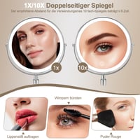Oglindă cosmetică iluminată SURFOU de 8 inchi, mărire 10X/1X, față-verso, 3 temperaturi de culoare, reglabilă (dimmable), înălțime ajustabilă, pentru călătorii și acasă 5