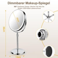 Oglindă cosmetică iluminată SURFOU de 8 inchi, mărire 10X/1X, față-verso, 3 temperaturi de culoare, reglabilă (dimmable), înălțime ajustabilă, pentru călătorii și acasă 2