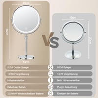Oglindă cosmetică iluminată SURFOU de 8 inchi, mărire 10X/1X, față-verso, 3 temperaturi de culoare, reglabilă (dimmable), înălțime ajustabilă, pentru călătorii și acasă 6