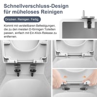 Capac WC SURFOU în formă de D cu mecanism de închidere lentă, plastic PP, capacitate portantă 200 kg, detașabil pentru curățare ușoară, alb 3