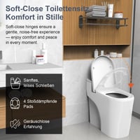 Capac WC SURFOU în formă de D cu mecanism de închidere lentă, plastic PP, capacitate portantă 200 kg, detașabil pentru curățare ușoară, alb 7
