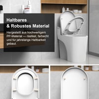 Capac WC SURFOU în formă de D cu mecanism de închidere lentă, plastic PP, capacitate portantă 200 kg, detașabil pentru curățare ușoară, alb 4