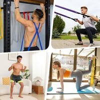 Sada fitness odporových gúm SURFOU s 5 úrovňami odporu, dverovou kotvou, 2 úchopmi a taškou, na jogu, pilates a silový tréning 6