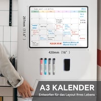 Magnetická tabuľa na chladničku SURFOU A3, mesačný plánovač, stierateľný plánovač jedálneho lístka, nákupný zoznam a zoznam úloh so 4 fixkami a gumou, na doma aj do kancelárie 2