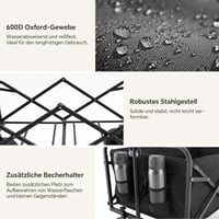 Skladací ručný vozík SURFOU, objem 200 l, nosnosť 160 kg, 84x48x100 cm, široké gumové kolesá, 360° terénne kolesá, plážový vozík na kempovanie, nákupy 5