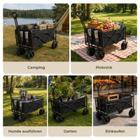 Skladací ručný vozík SURFOU, objem 200 l, nosnosť 160 kg, 84x48x100 cm, široké gumové kolesá, 360° terénne kolesá, plážový vozík na kempovanie, nákupy 9