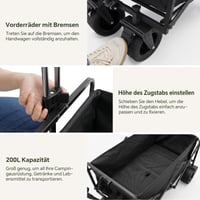 Skladací ručný vozík SURFOU, objem 200 l, nosnosť 160 kg, 84x48x100 cm, široké gumové kolesá, 360° terénne kolesá, plážový vozík na kempovanie, nákupy 8