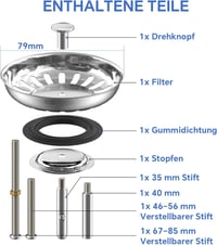 SURFOU Rozsdamentes Lefolyó Szűrő 79mm Konyhai Mosogatóhoz 2