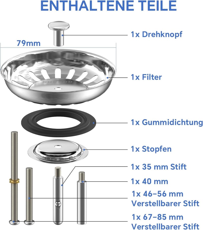 SURFOU Rozsdamentes Lefolyó Szűrő 79mm Konyhai Mosogatóhoz