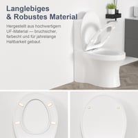 Colac de WC Surfou cu Mecanism de Închidere Lentă, din Duroplast, Formă O, Capac WC Alb cu Sistem Anti-trântire 3