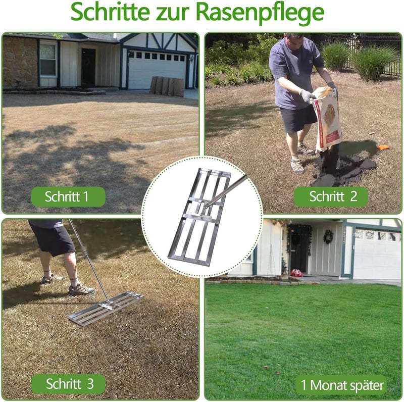 SurmountWay Gyepegyengető Gereblye - Állítható Rozsdamentes Acél Fűsimító Eszköz Golfpályákhoz és Kertekhez (2,15 m, 25x72 cm)