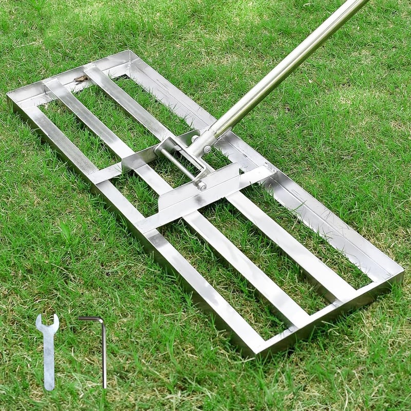 SurmountWay Gyepegyengető Gereblye - Állítható Rozsdamentes Acél Fűsimító Eszköz Golfpályákhoz és Kertekhez (2,15 m, 25x72 cm)