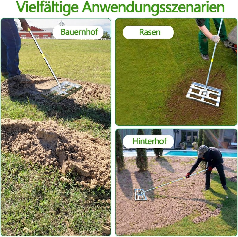 SurmountWay Profi Gyepegyengető Gereblye 2m - Rozsdamentes Acél Fűfelszín Simító Eszköz Golfpályákhoz és Kertekhez, Állítható Hossz (25 x 41