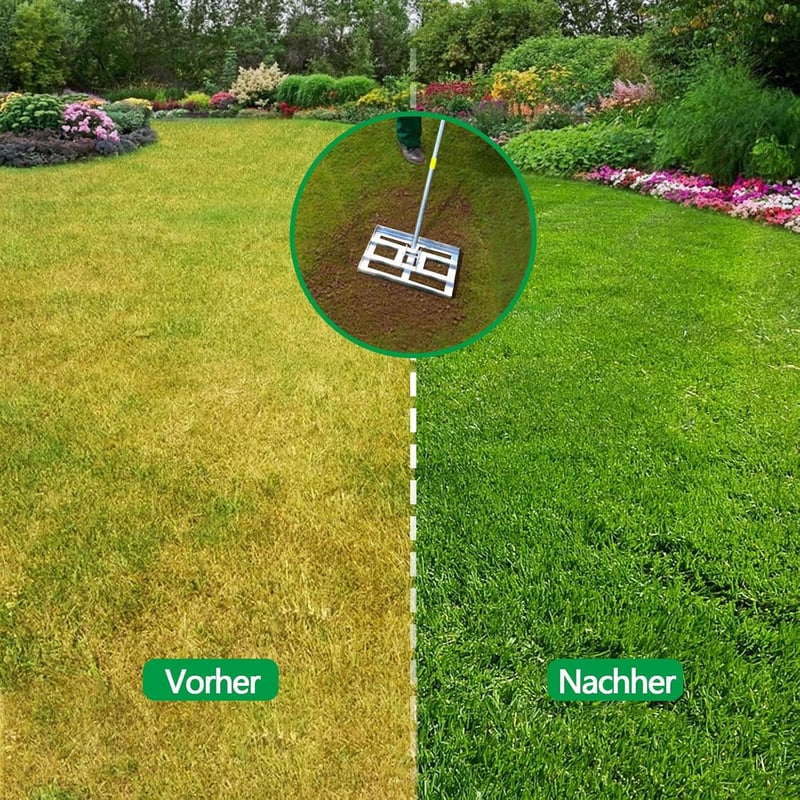 SurmountWay Profi Gyepegyengető Gereblye 2m - Rozsdamentes Acél Fűfelszín Simító Eszköz Golfpályákhoz és Kertekhez, Állítható Hossz (25 x 41