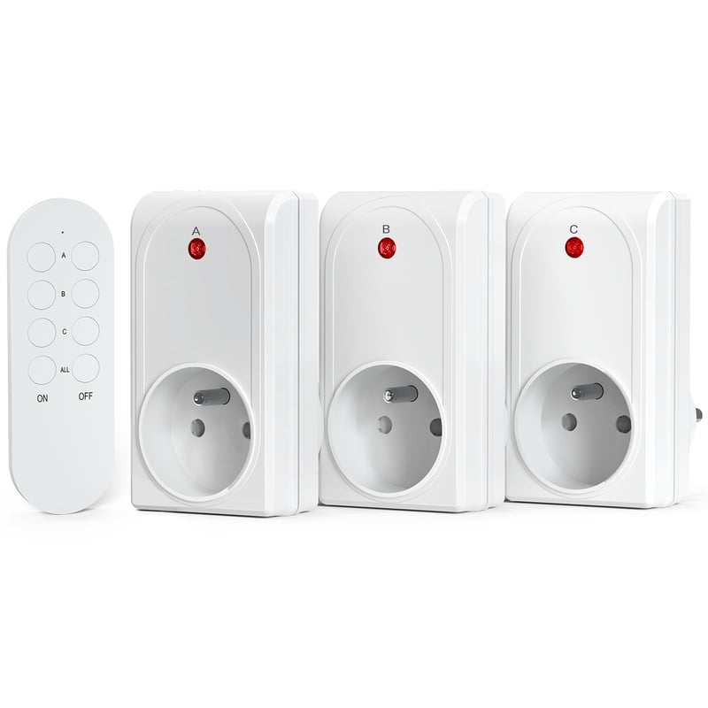 SURNICE Programibilni Set Utičnica s Daljinskim Upravljačem - 3 Utičnice s 1 Daljinskim, Domet 40m, Grupno Upravljanje, 230V, LED Zaslon, Zaštita za Djecu