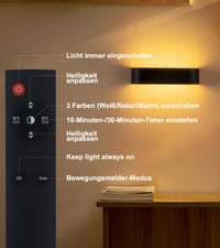 SURPALIG 2 ks LED vnútorné nástenné svietidlo 10W, moderné nástenné osvetlenie hore/dole, 6000 mAh, 3000K/4000K/6000K, s vypínačom a časovačom, do spálne, obývačky, na schodisko a chodbu 6