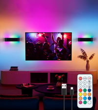 SURPALIG RGB LED nástenné svietidlo 2 ks, 16 farieb, 6000 mAh batériové interiérové nástenné osvetlenie, stmievateľné s diaľkovým ovládaním a časovačom, dekorácia do izby a herne, čierne 2