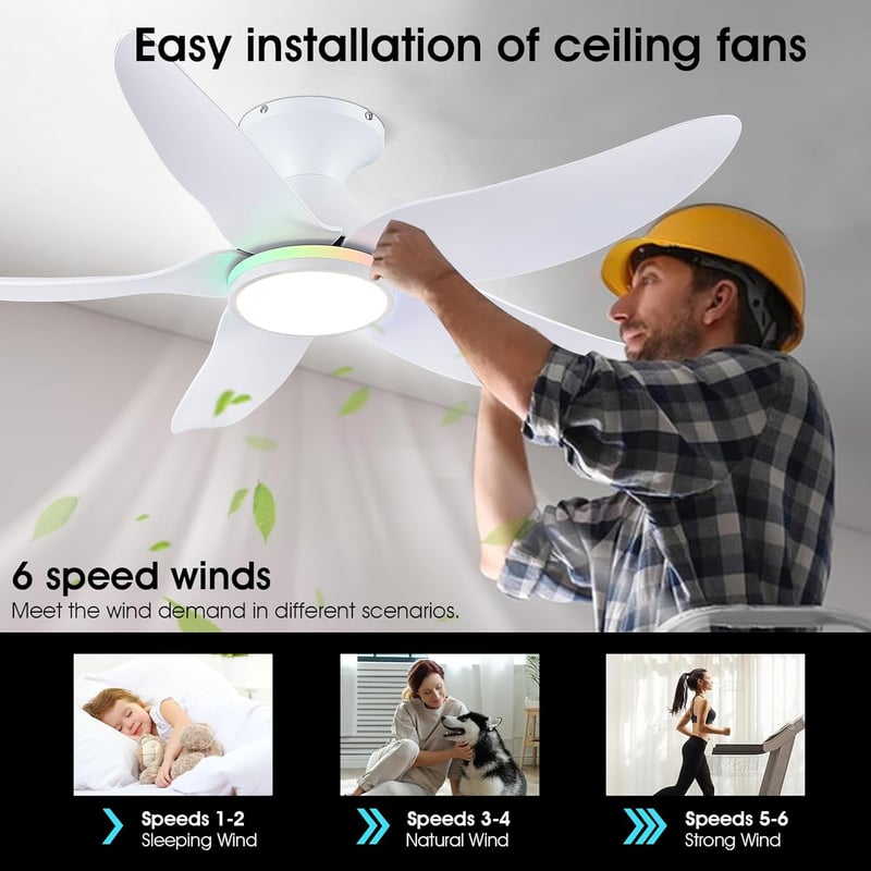 Surtime 117 cm Mennyezeti Ventilátor Lámpával, Távirányítóval, 6 Fokozat, Halványítható